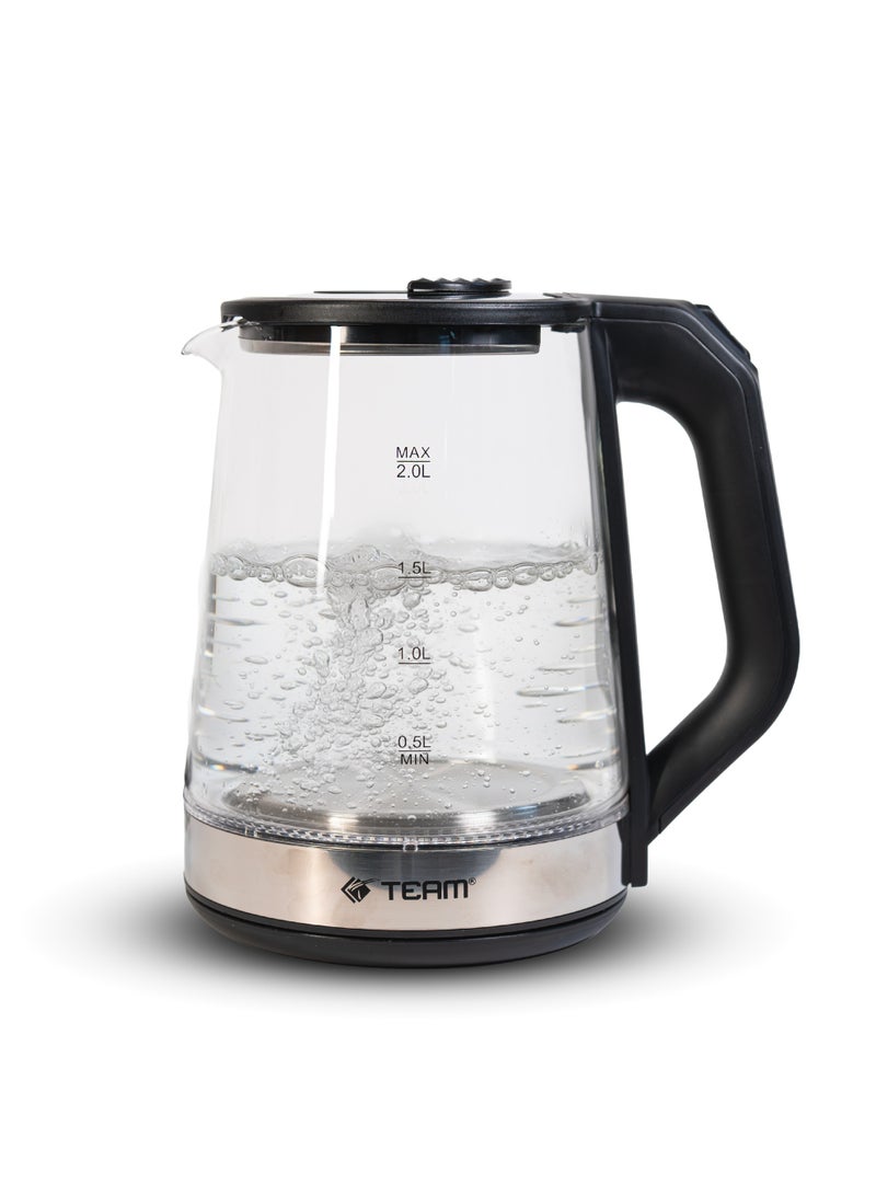 تيم TEAM Electric Glass Kettle 2.0L | 1500W Fast Boil | 360° Rotating Base | Auto Shut-Off | High-Temperature Glass Body | Boil Dry Protection - Image 1